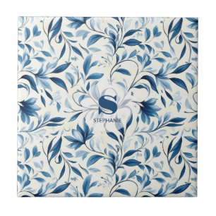 Elegante Blue Paisley Blätter - Weißer Hintergrund Fliese