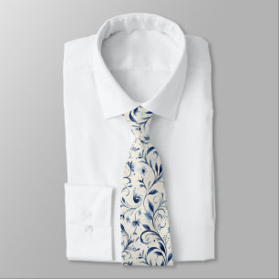 Elegante Blue Paisley Blätter - Weißer Hintergrund Krawatte