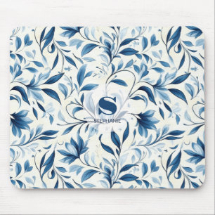 Elegante Blue Paisley Blätter - Weißer Hintergrund Mousepad