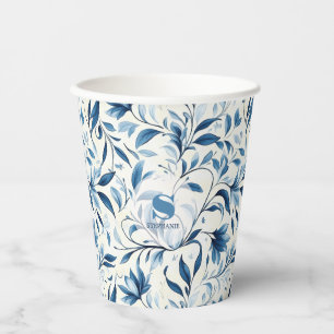 Elegante Blue Paisley Blätter - Weißer Hintergrund Pappbecher