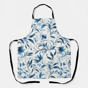 Elegante Blue Paisley Blätter - Weißer Hintergrund Schürze