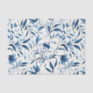 Elegante Blue Paisley Blätter - Weißer Hintergrund Seidenpapier