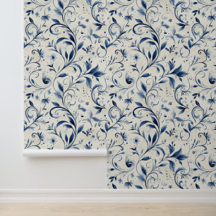 Elegante Blue Paisley Blätter - Weißer Hintergrund Tapete