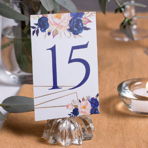 Elegante Blue Peach Floral Wedding Tischnummer