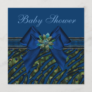 Elegante Blue Peacock Animal Print Baby Dusche Einladung