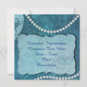 Elegante Blue Pearls Einladung & Ankündigung Karte