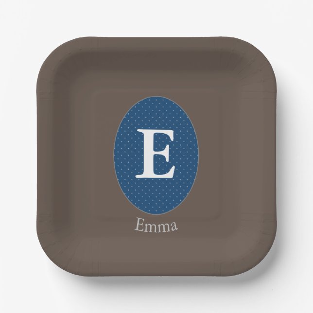 Elegante Blue Personalisiert Monogram Paper-Teller Pappteller (Vorderseite)