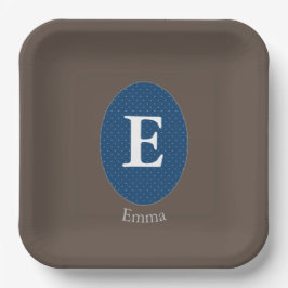 Elegante Blue Personalisiert Monogram Paper-Teller Pappteller