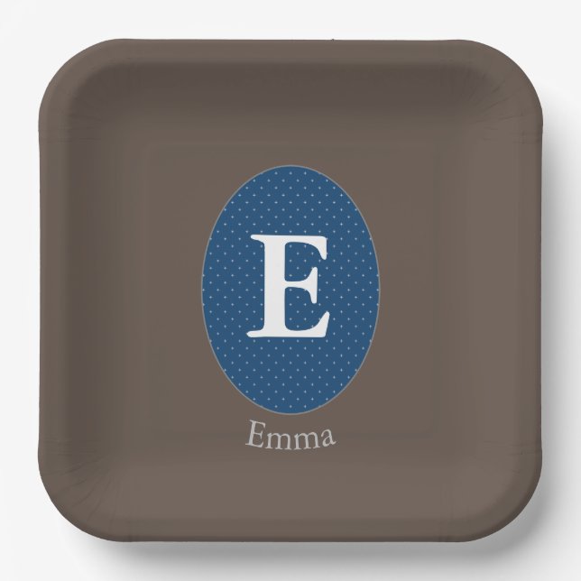 Elegante Blue Personalisiert Monogram Paper-Teller Pappteller (Vorderseite)