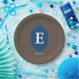 Elegante Blue Personalisiert Monogram Paper-Teller Pappteller