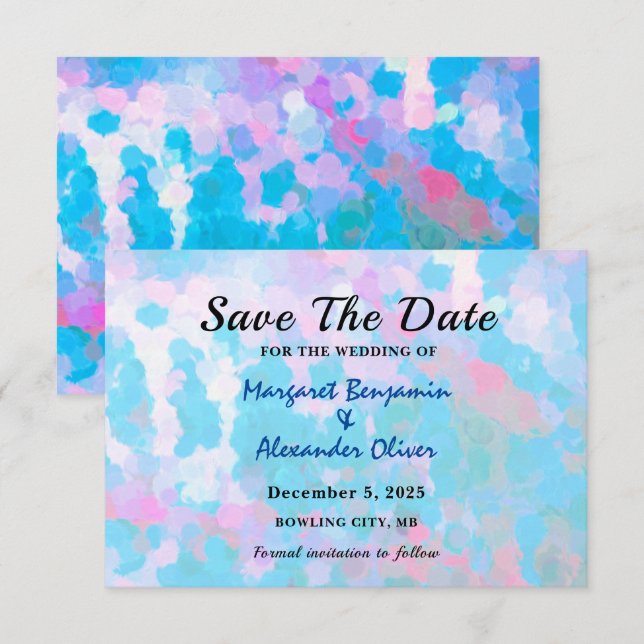 Elegante Blue Pink Circles Watercolor Wedding Save The Date (Vorne/Hinten)