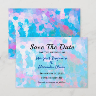 Elegante Blue Pink Circles Watercolor Wedding Save The Date