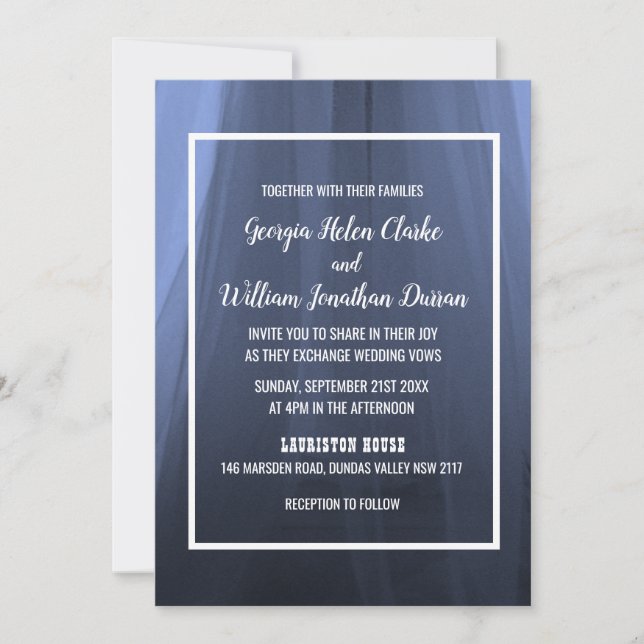 Elegante Blue Romantic Wedding Invitation Card Dankeskarte (Vorderseite)