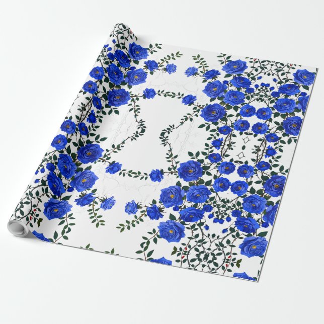 Elegante Blue Rose Geschenkpapier (Ungerollt)