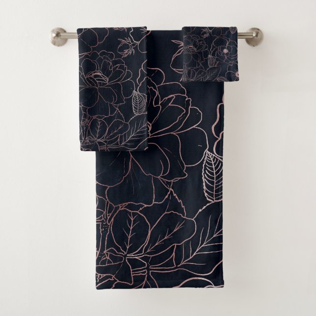 Elegante Blue Rose Gold Rose Blumen Badhandtuch Set (Insitu)