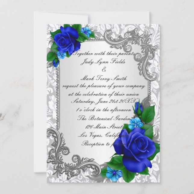 Elegante Blue Rose Hochzeit Einladung (Vorderseite)