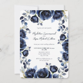 Elegante Blue Rose Weiße Hintergrundhochzeit Einladung