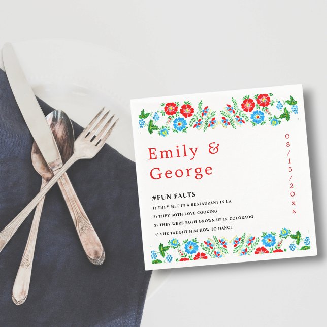 Elegante Blue Rote Rosen Botanische Hochzeit mit F Serviette (Von Creator hochgeladen)