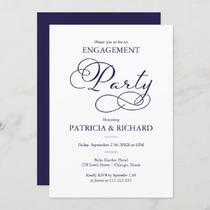 Elegante Blue Script Engagement Party Einladung