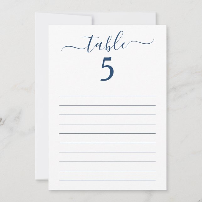 Elegante Blue Script Table Seating Lined Card Einladung (Vorderseite)
