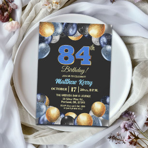 Elegante Blue Silber Gold 84. Geburtstagsfeier Einladung