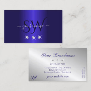 Elegante Blue Silver Sparkling Diamonds Initialen Visitenkarte