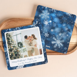 Elegante Blue Snowflake Holiday Card mit Foto Feiertagskarte