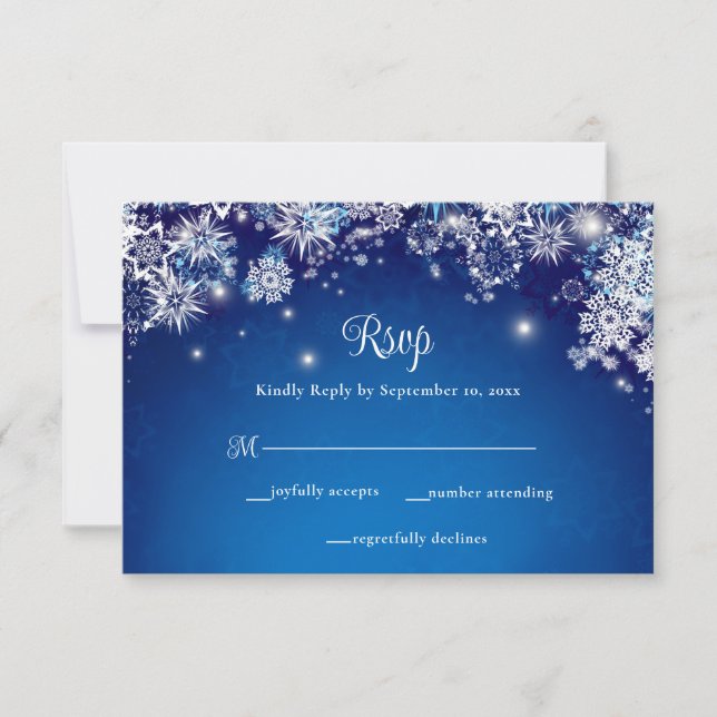Elegante Blue Snowflake RSVP Karte (Vorderseite)