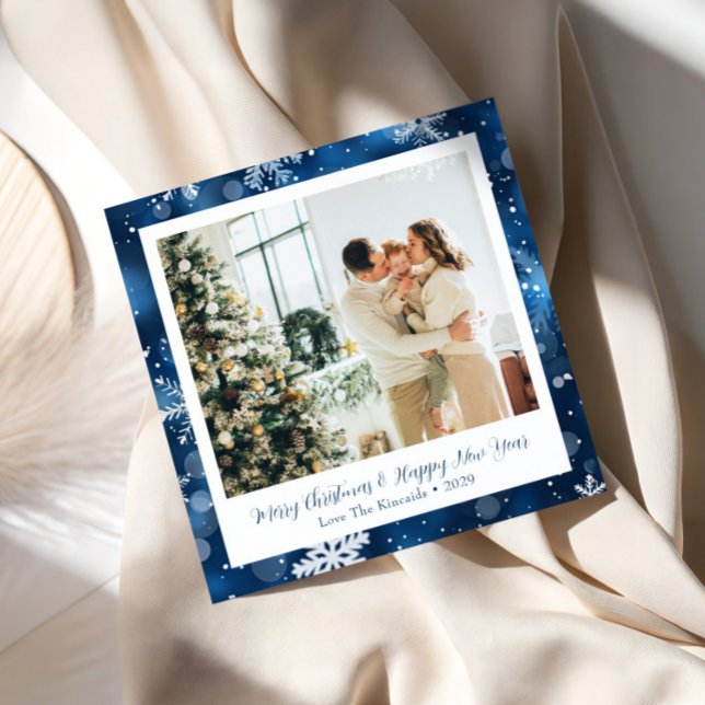 Elegante Blue Snowflake Square Weihnachtskarte Feiertagskarte (Von Creator hochgeladen)