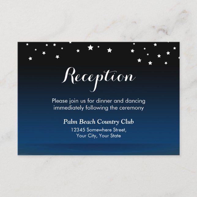 Elegante Blue Starry Night Wedding Reception Begleitkarte (Vorderseite)