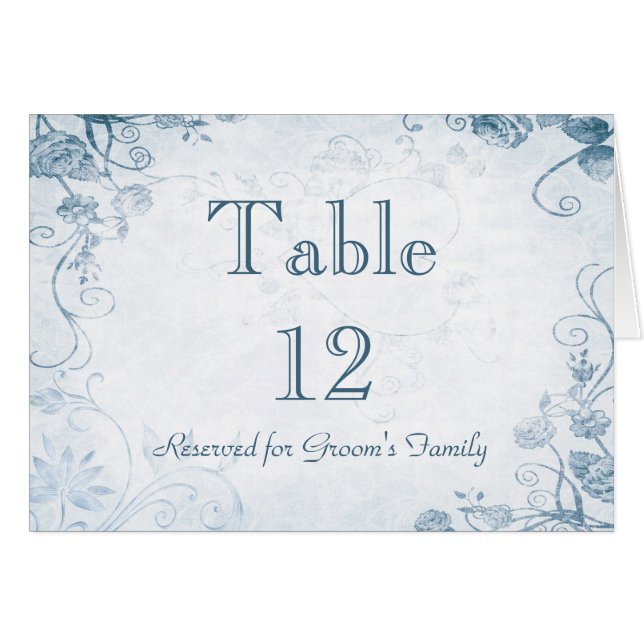 Elegante Blue Table Seating Name Card (Vorderseite (Horizontal))