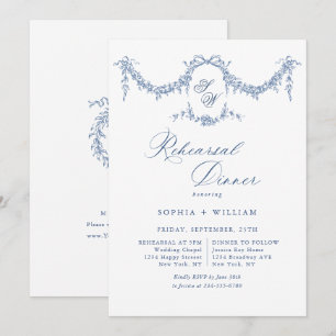 Elegante Blue Toile Garden Probe Abendessen Einladung