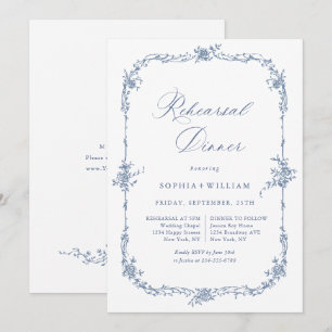 Elegante Blue Toile Garden Probe Abendessen Einladung