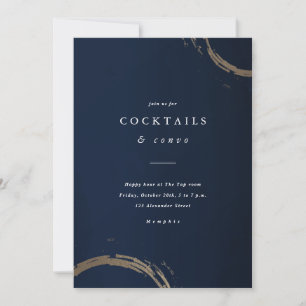 Elegante Blue und Gold Happy Hour Einladung