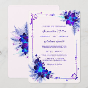 Elegante Blue und Lila Orchid Wedding Einladung