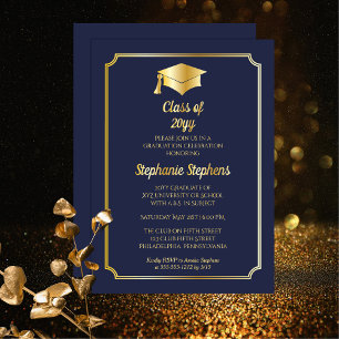 Elegante Blue Universitäts-Abschlussfeier Gold Folieneinladung