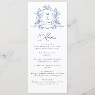 Elegante Blue Vintag Garden Blume Hochzeitsessen Menükarte