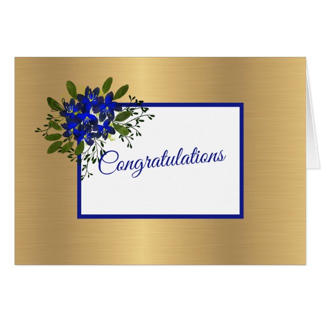 Elegante Blue Violets Wedding Congratulations Card (Vorderseite (Horizontal))