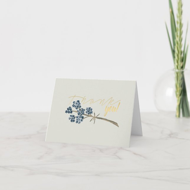 Elegante Blue Watercolor-Blume Dankeskarte (Vorderseite)