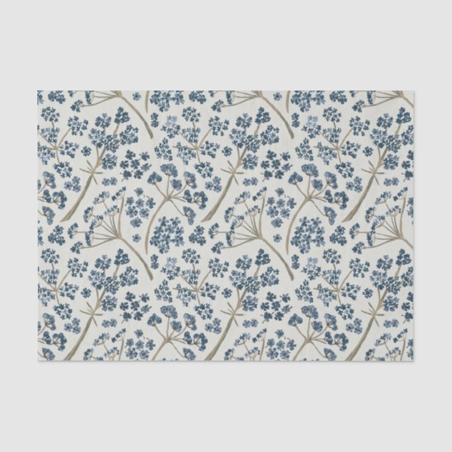 Elegante Blue Watercolor-Blume Seidenpapier (Vorderseite)