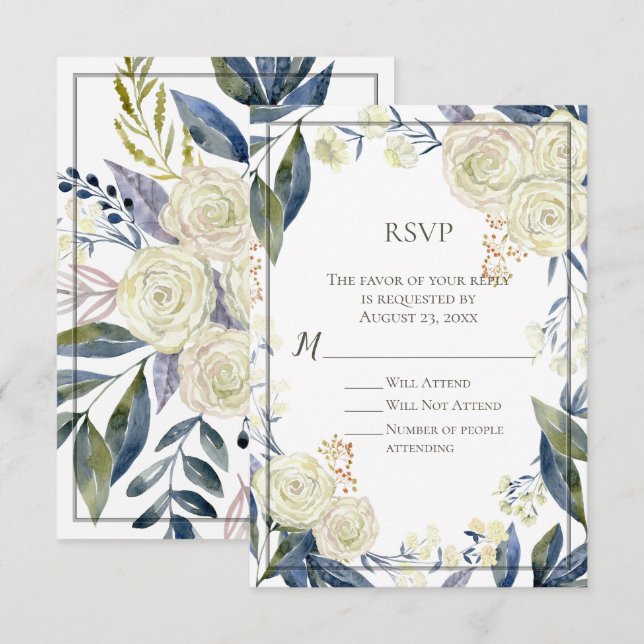 Elegante Blue Watercolor Blume UAWG Repcard Einladung (Vorne/Hinten)