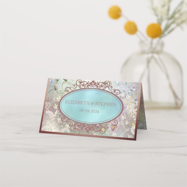 Elegante Blue Watercolor Floral Platzkarte (Rückseite)