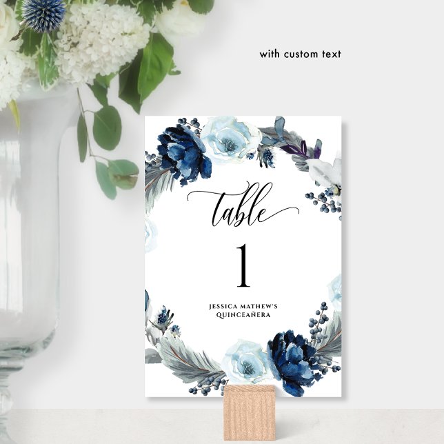 Elegante Blue Watercolor Floral Tischnummer (Von Creator hochgeladen)