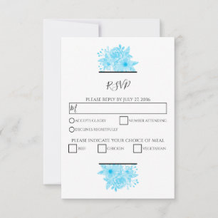 Elegante Blue Watercolor Floral Wedding RSVP Karte