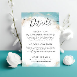 Elegante Blue Watercolor Gold Hochzeiten Details Begleitkarte