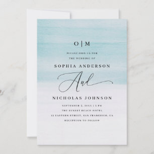 Elegante Blue Watercolor Hochzeit Nautische Schr Einladung