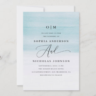Elegante Blue Watercolor Hochzeit   Nautische Schr Einladung
