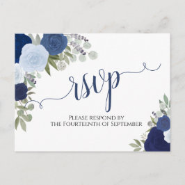 Elegante Blue Watercolor Rose Hochzeit RSVP Postkarte