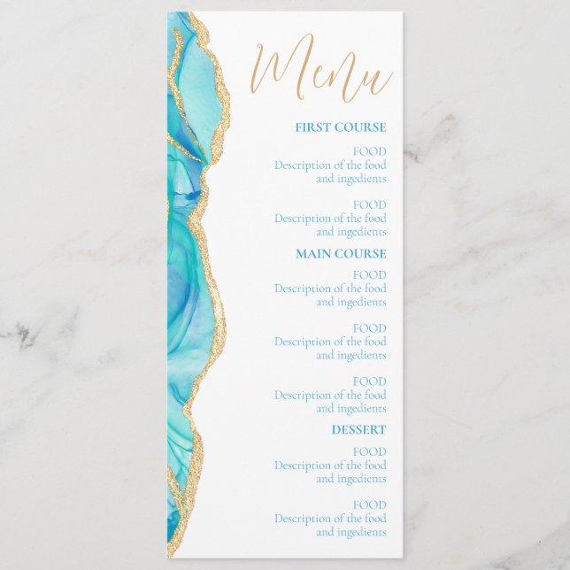 Elegante Blue Watercolor Script Wedding Menükarte (Vorderseite)