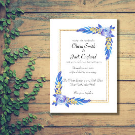 Elegante Blue Watercolor Wildblume Hochzeit Einladung